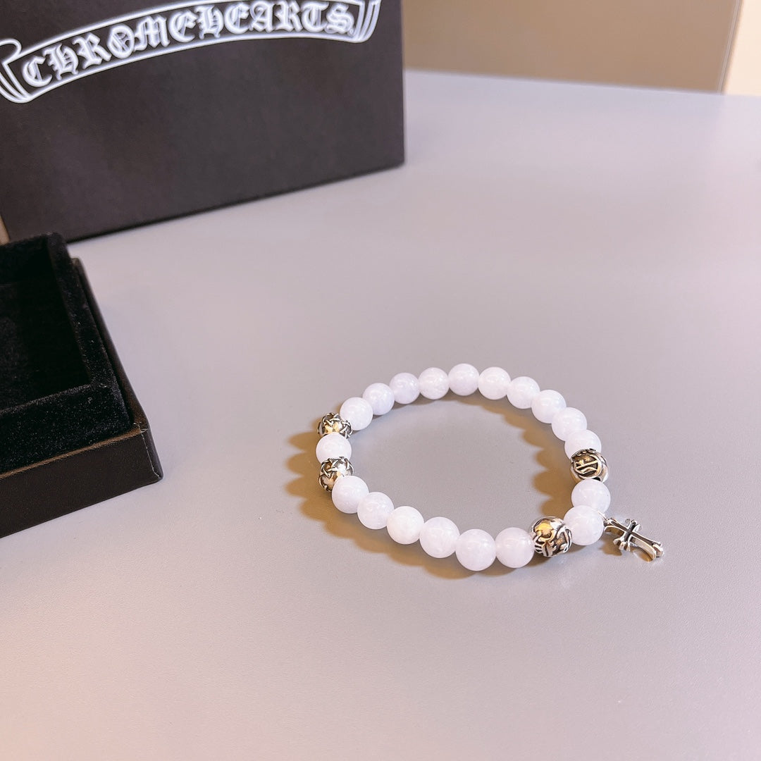 Chrome Hearts White Bead Small Metallic Detail Bracelet - album image 2