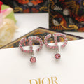Dior Pink Crystal CD Drop Earrings - product image 1