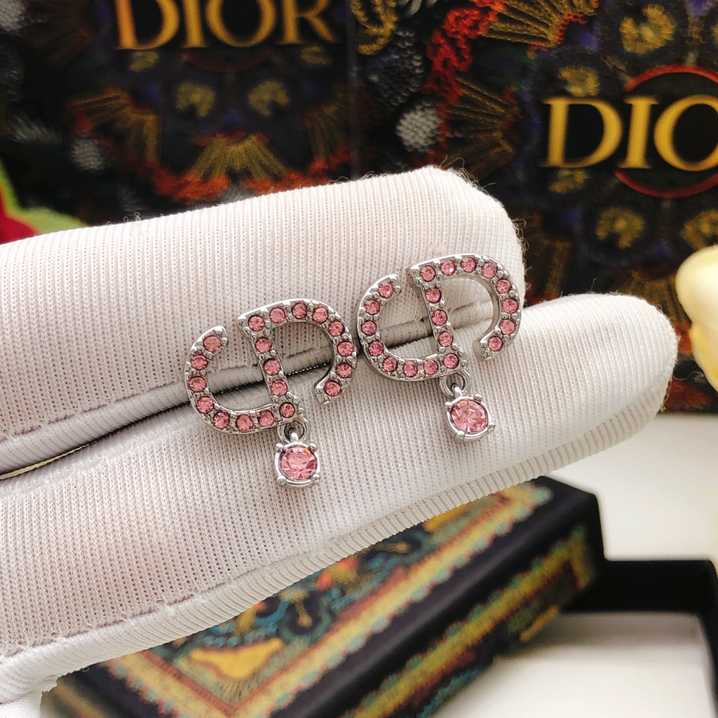 Dior Pink Crystal CD Drop Earrings - product image 6