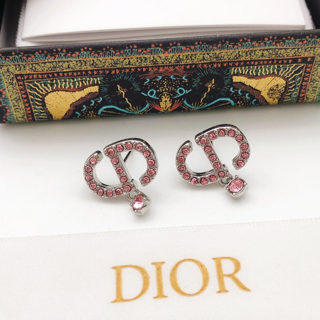 Dior Pink Crystal CD Drop Earrings - product image 3
