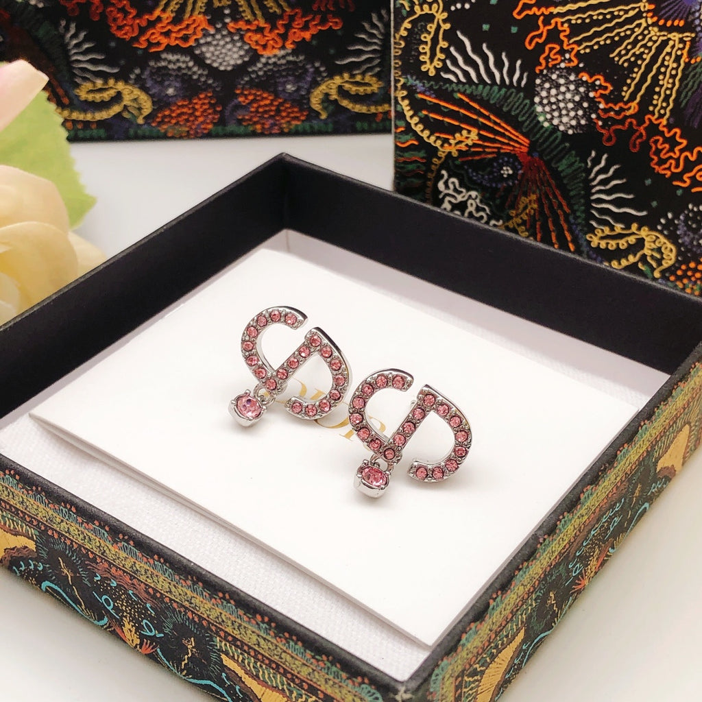 Dior Pink Crystal CD Drop Earrings - product image 2