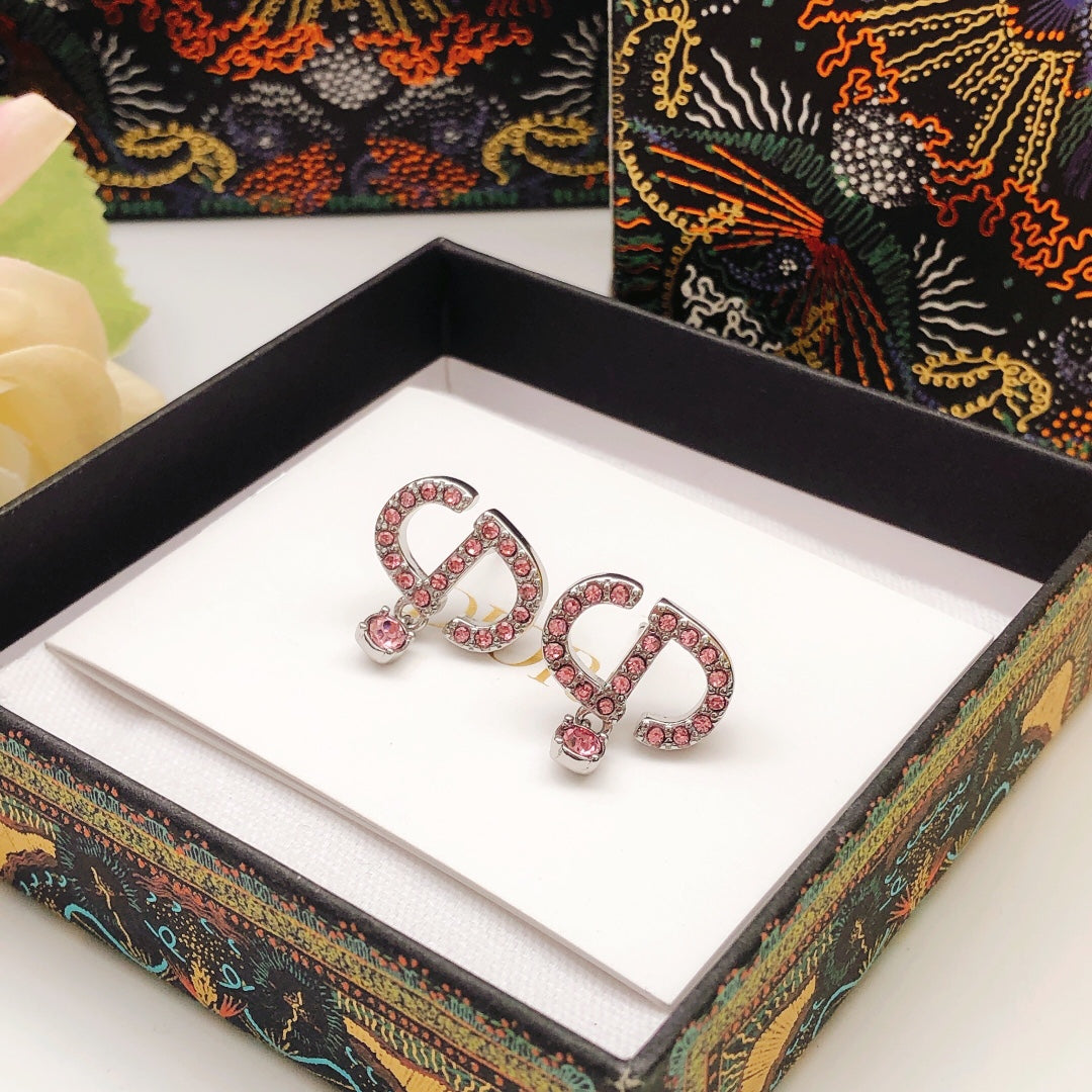 Dior Pink Crystal CD Drop Earrings - product image 2