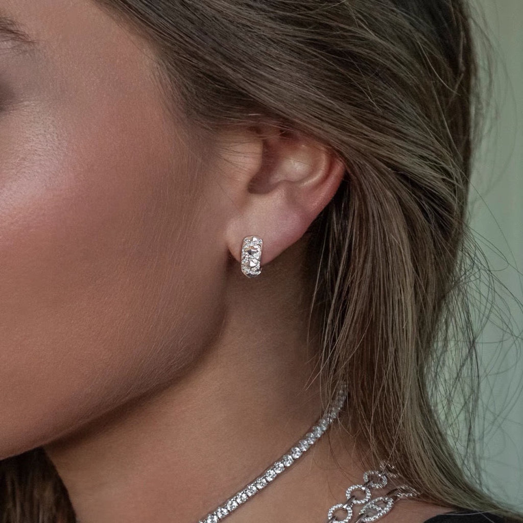 APM Monaco Silver-Tone Mini Crystal Spike Hoop Earrings - album image 9