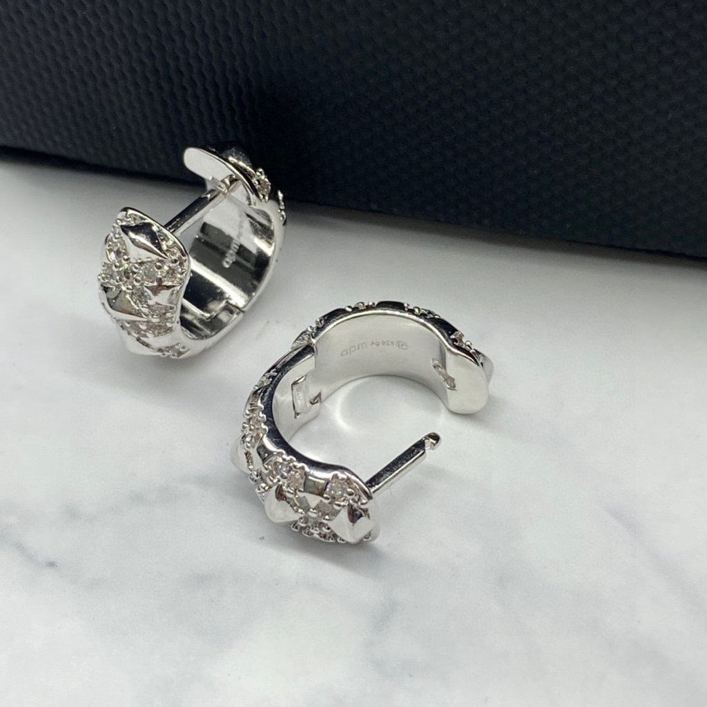 APM Monaco Silver-Tone Mini Crystal Spike Hoop Earrings - album image 6