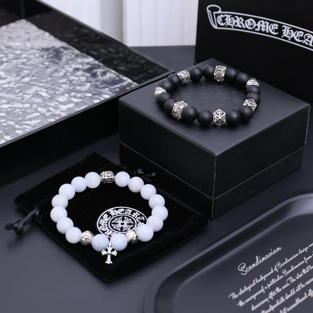 Chrome Hearts White Bead Cross Cluster Bracelet - album image 1