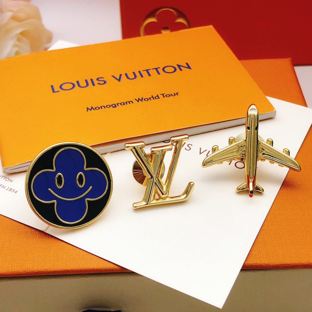 Louis Vuitton Gold-Tone LV and Blue Flower Stud Earrings - album image 3