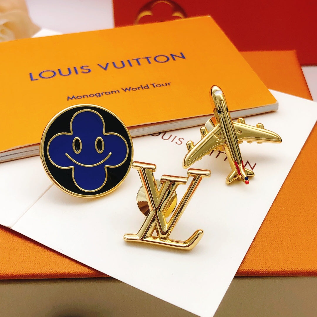 Louis Vuitton Gold-Tone LV and Blue Flower Stud Earrings - album image 1