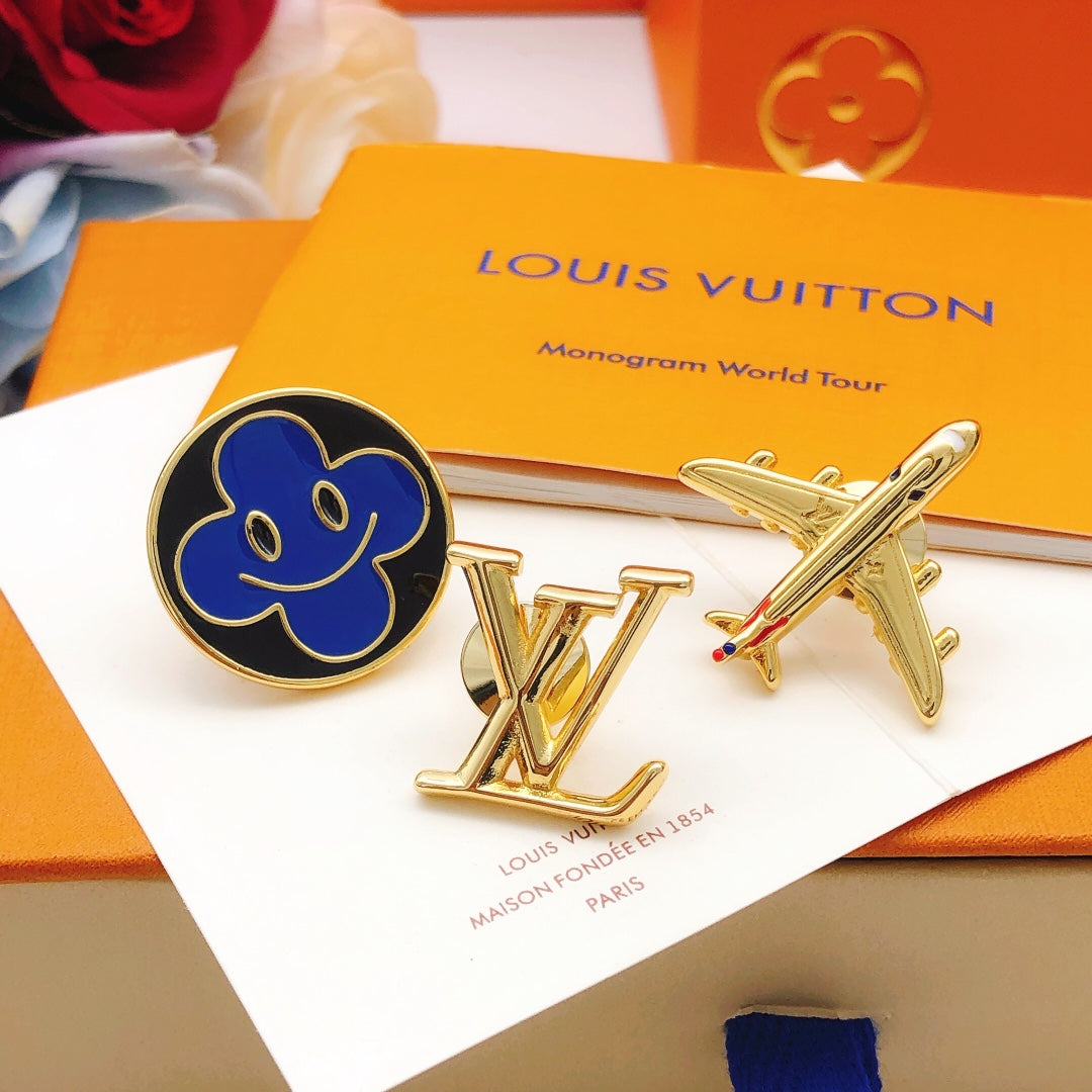 Louis Vuitton Gold-Tone LV and Blue Flower Stud Earrings - album image 2