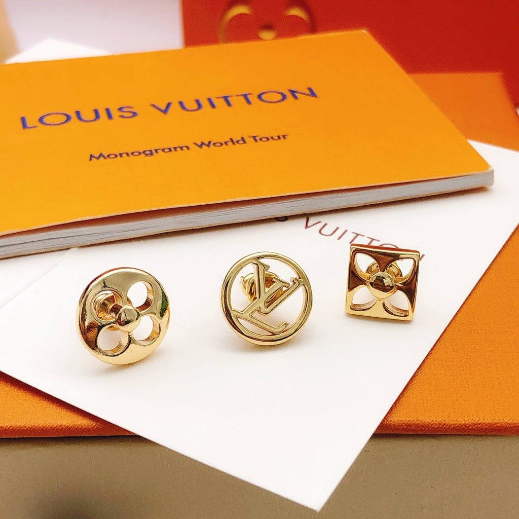 Louis Vuitton Gold-Tone Monogram Stud Earring Set - album image 1