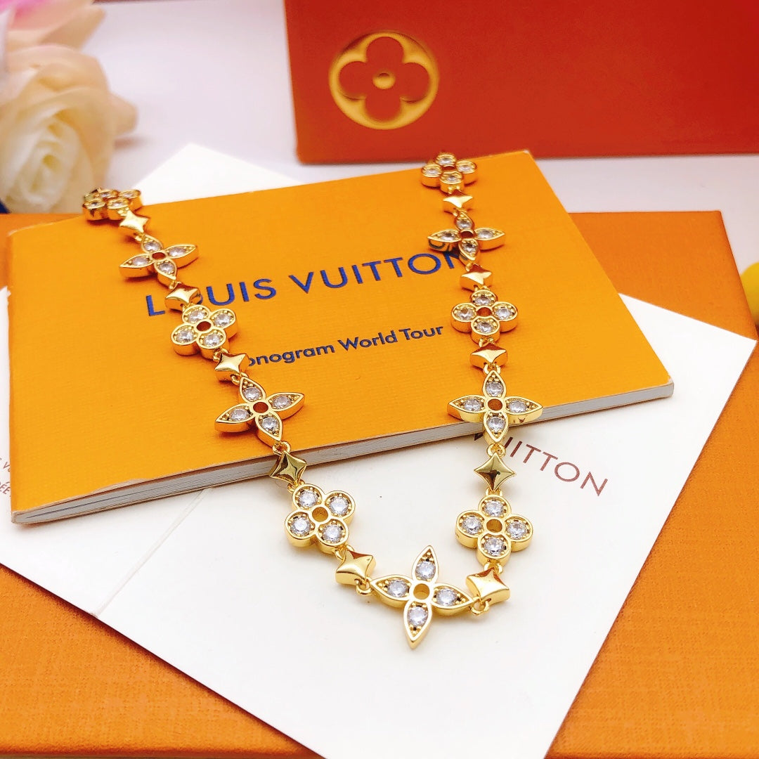 Louis Vuitton Gold-Tone Flower Crystal Accent Necklace - album image 4