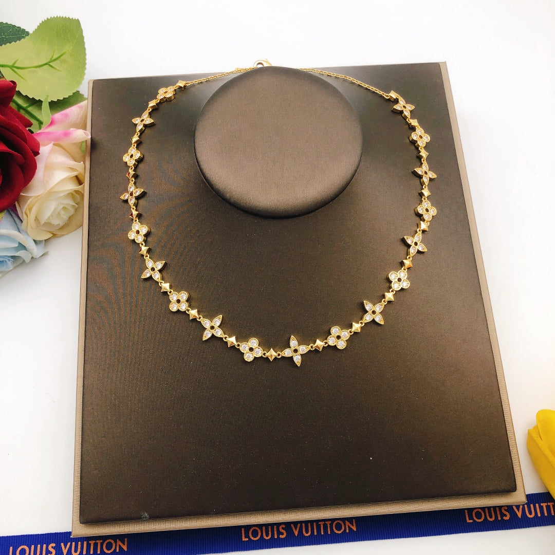 Louis Vuitton Gold-Tone Flower Crystal Accent Necklace - album image 6