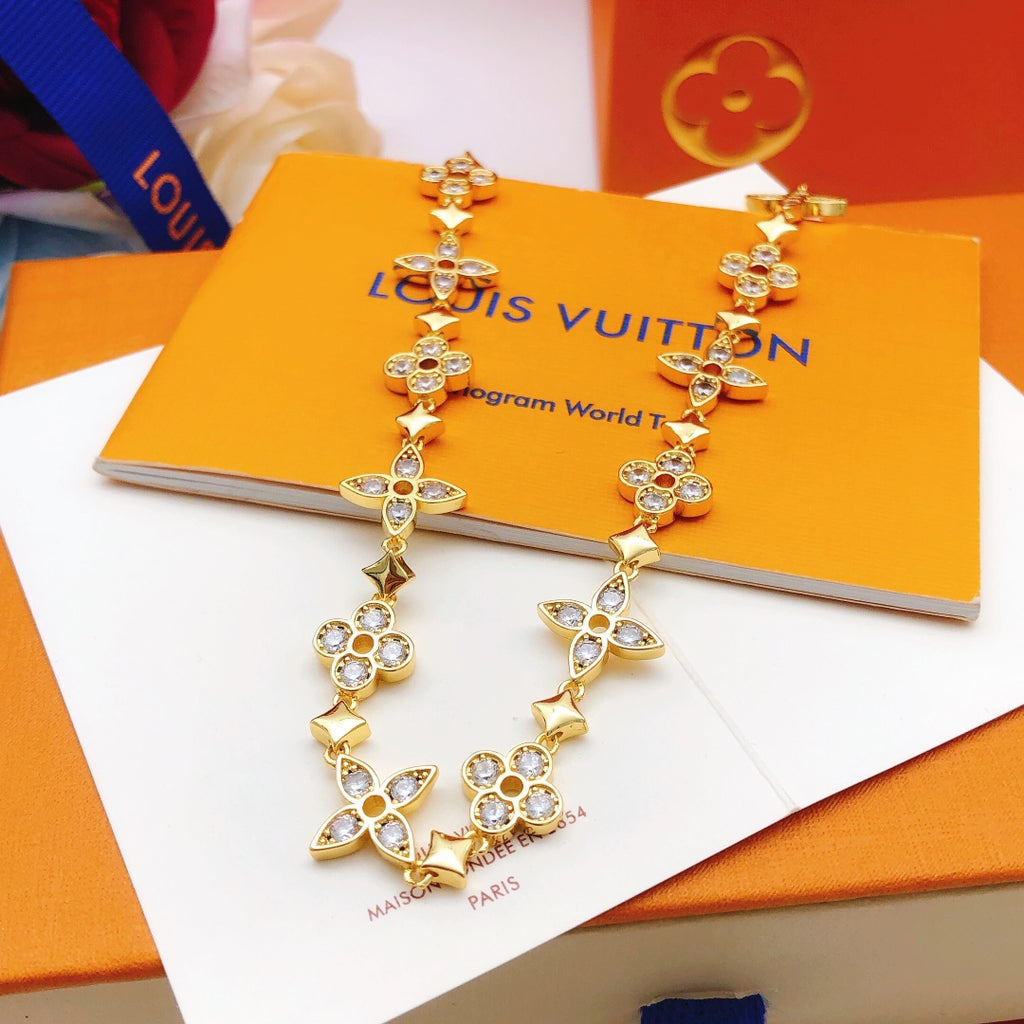 Louis Vuitton Gold-Tone Flower Crystal Accent Necklace - album image 3