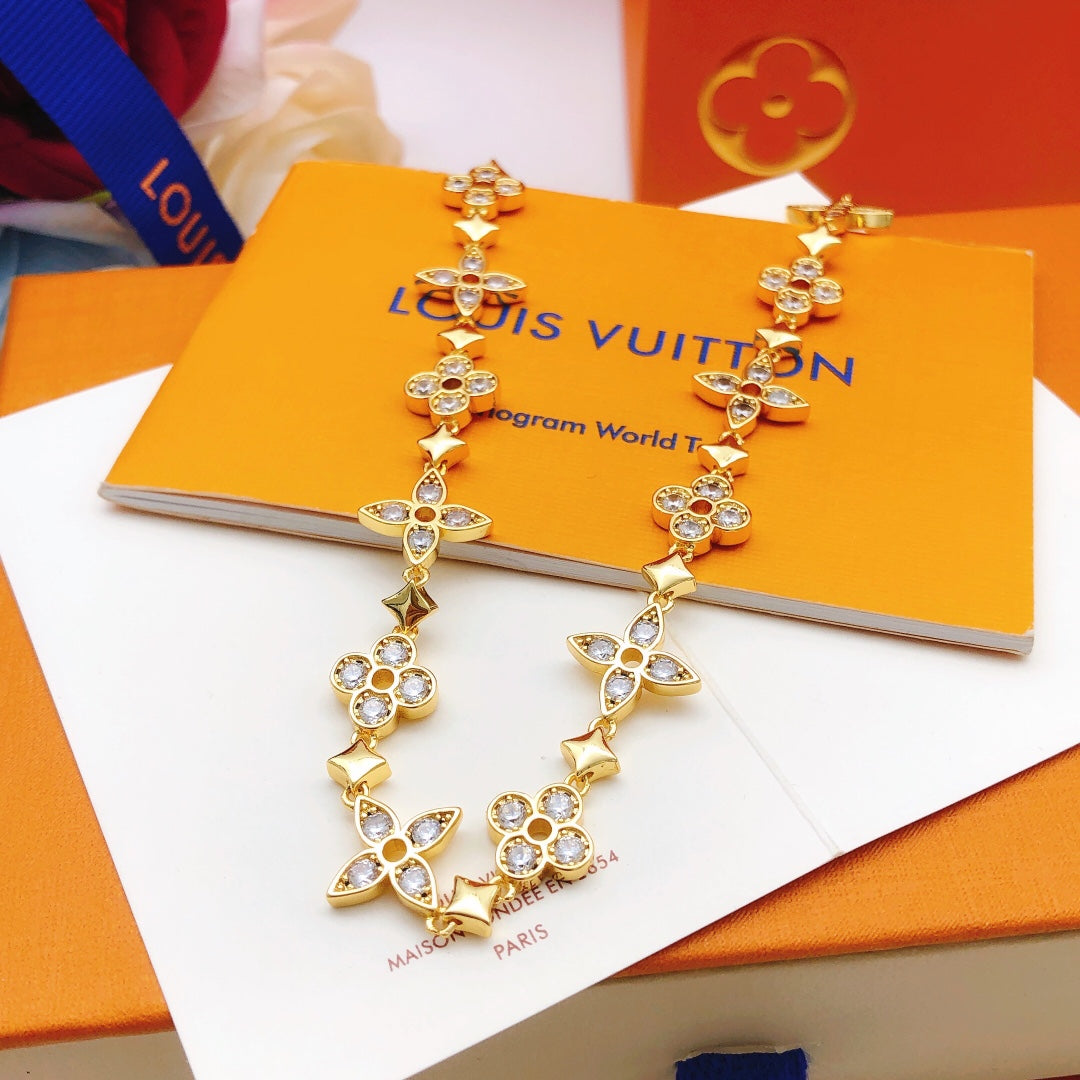 Louis Vuitton Gold-Tone Flower Crystal Accent Necklace - album image 3