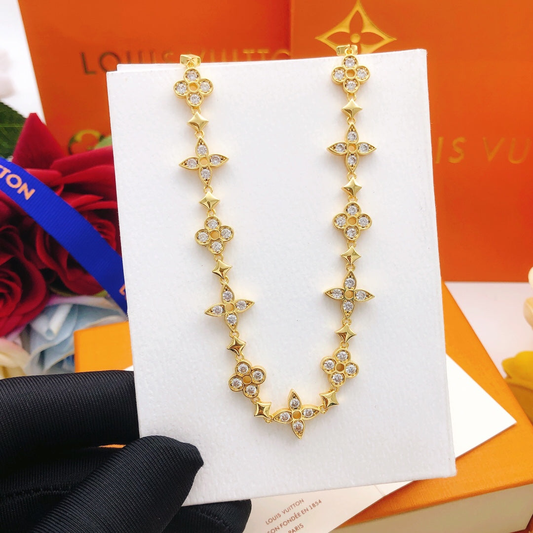 Louis Vuitton Gold-Tone Flower Crystal Accent Necklace - album image 2