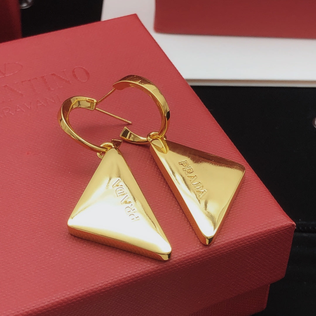 Prada Gold-Tone Folded Triangle Hook Earrings - album image 2