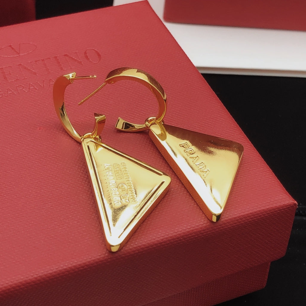 Prada Gold-Tone Folded Triangle Hook Earrings - album image 3