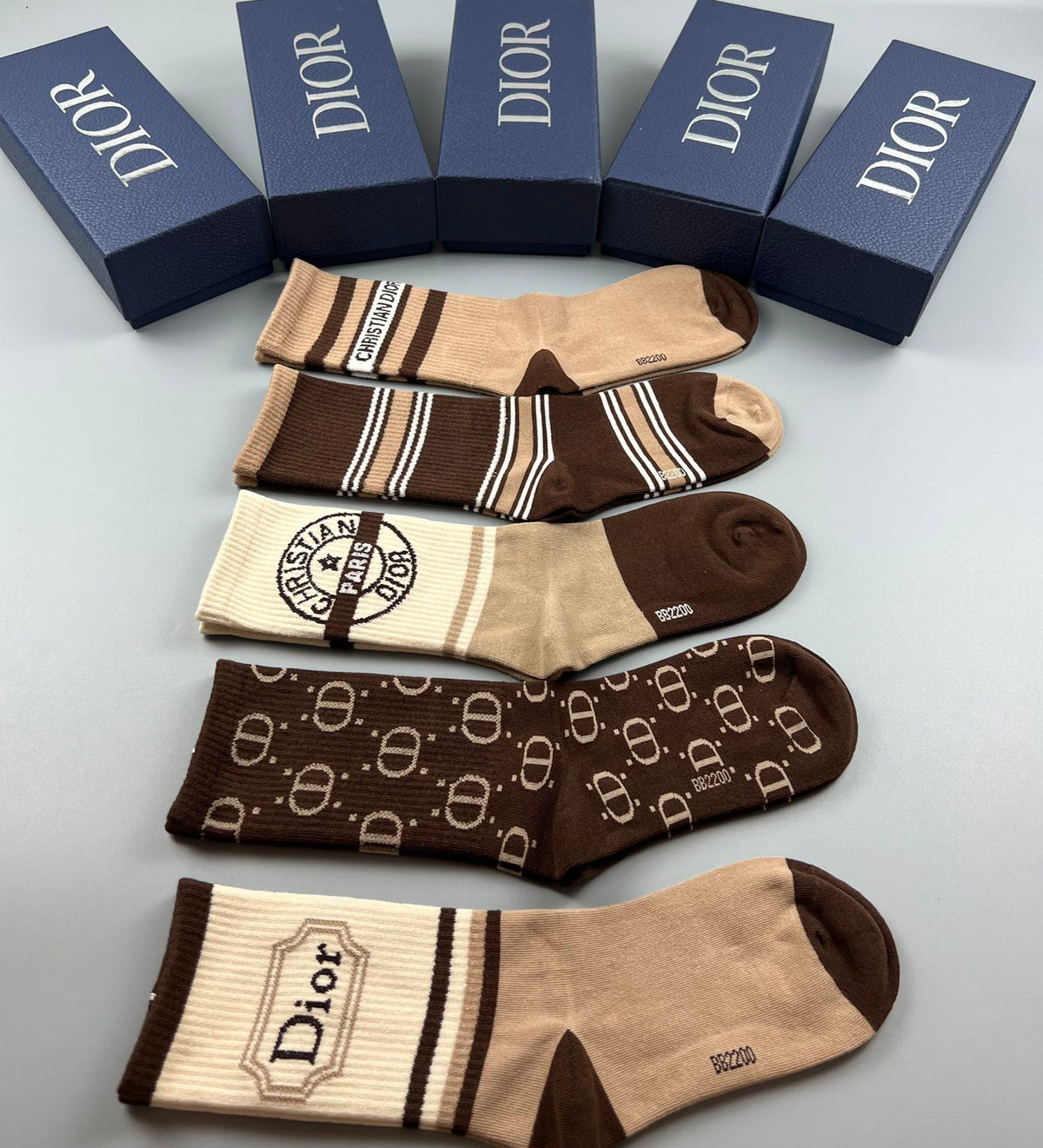 Dior neutral stripe monograms crew socks - view 9