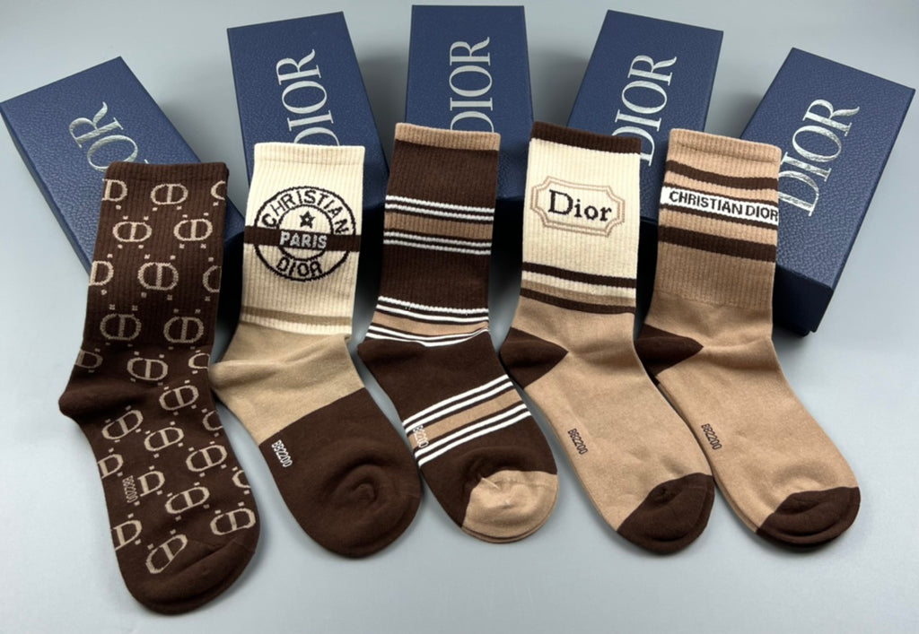 Dior neutral stripe monograms crew socks - view 5