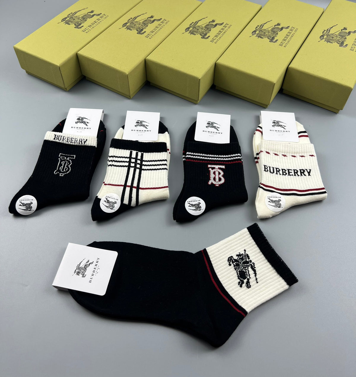 Burberry monochrome check stripe crew socks - view 6
