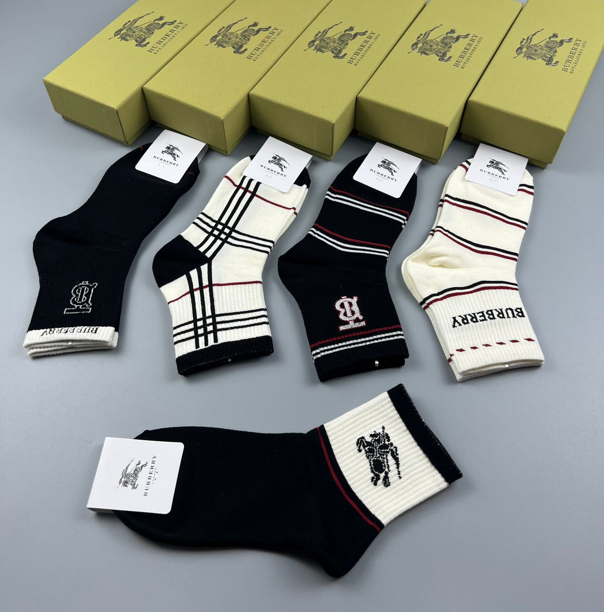 Burberry monochrome check stripe crew socks - view 5