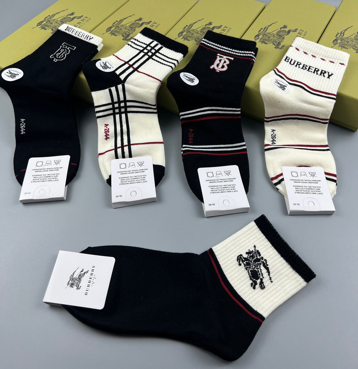 Burberry monochrome check stripe crew socks - view 7