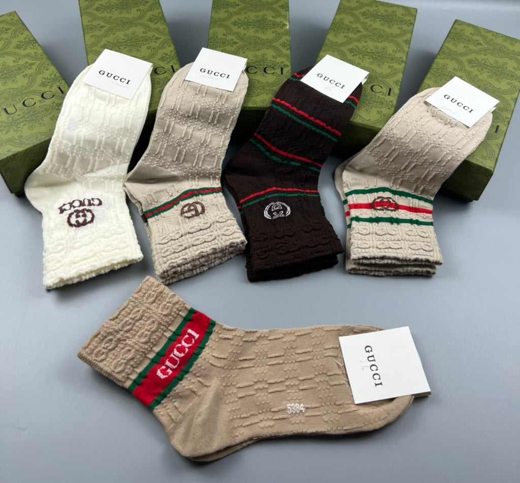 Gucci Beige Crew Socks with logo bands and red-green stripes - image 6