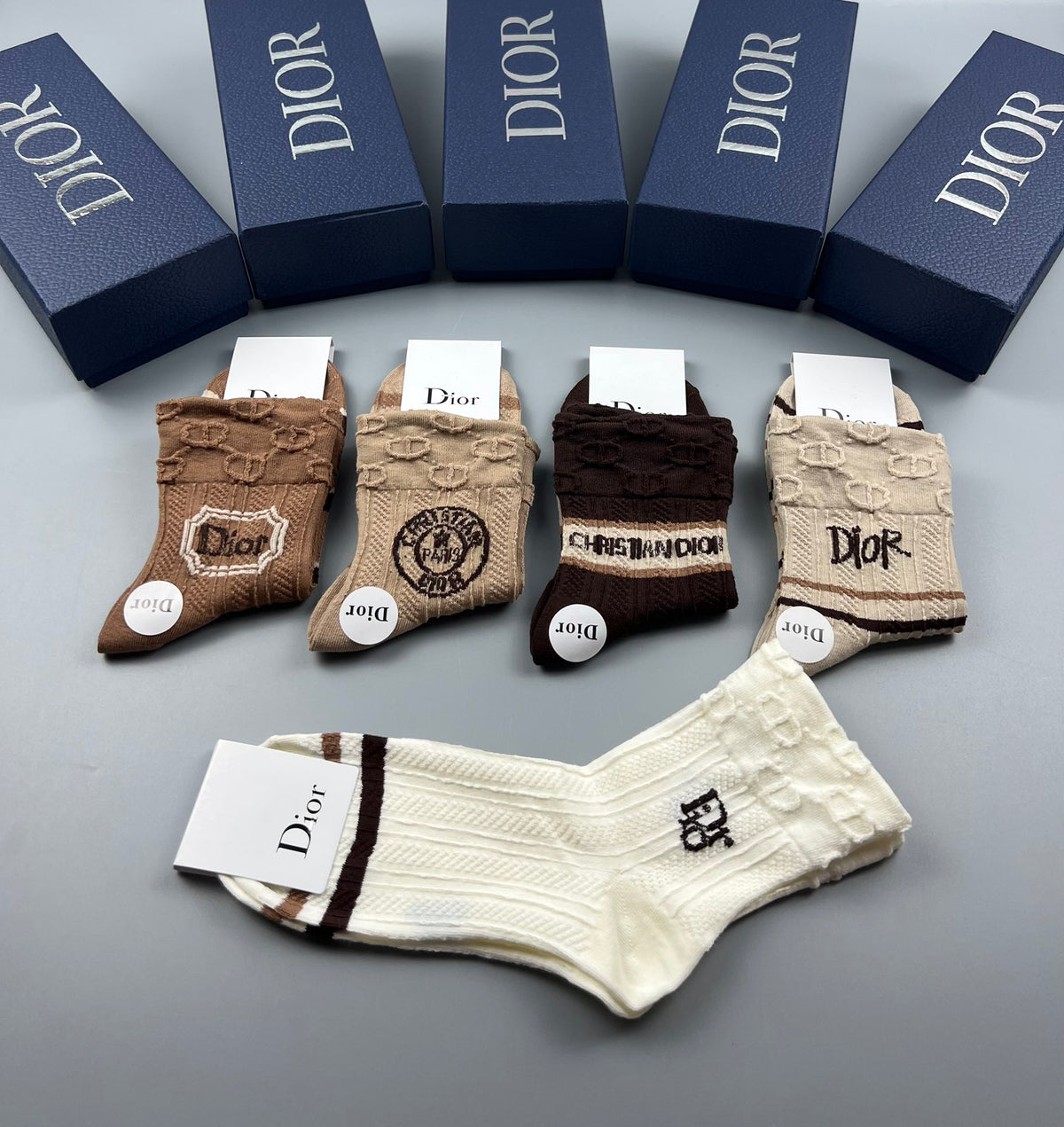 Dior earth tone cuff patterns crew socks - view 7