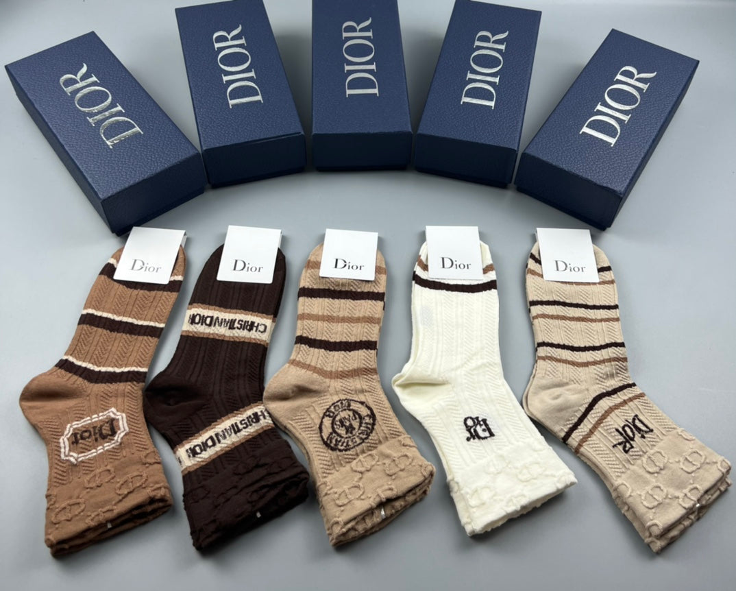 Dior earth tone cuff patterns crew socks - view 1