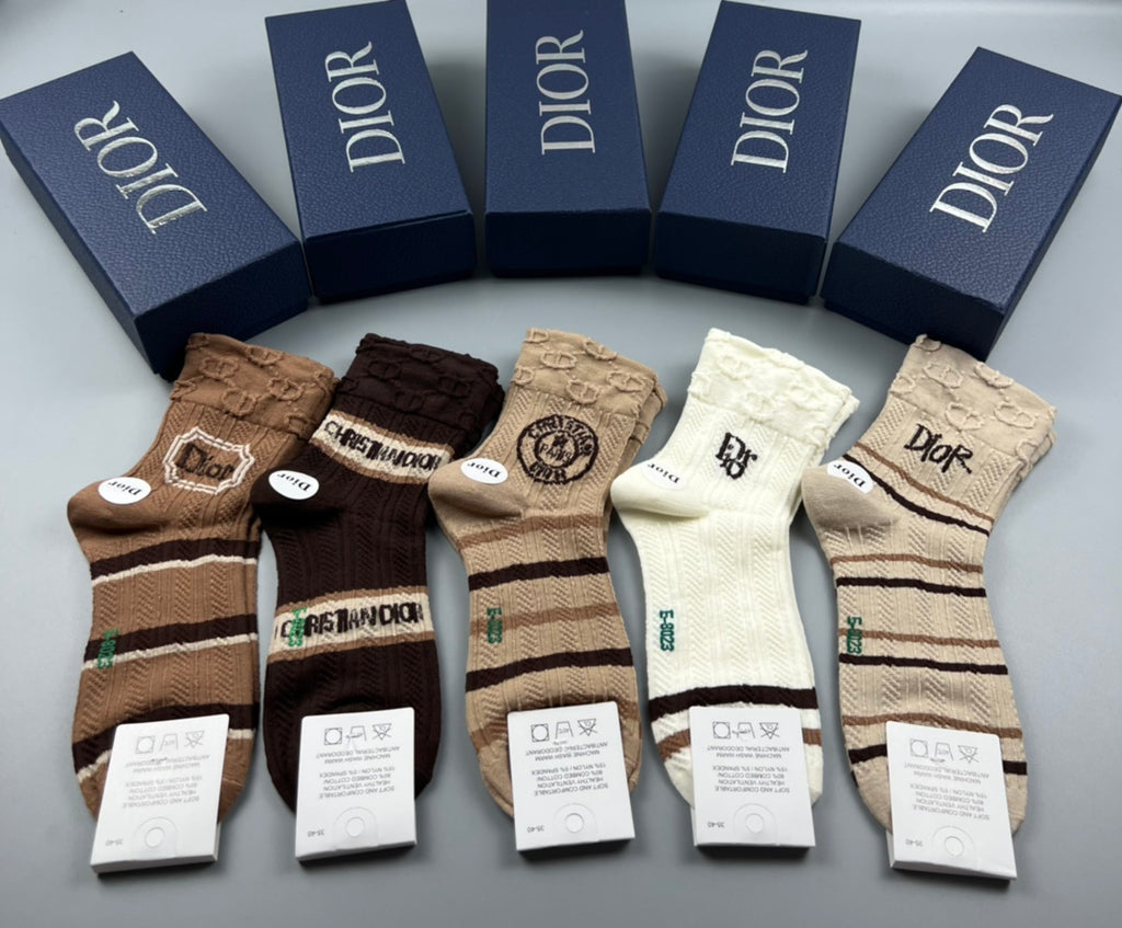 Dior earth tone cuff patterns crew socks - view 3