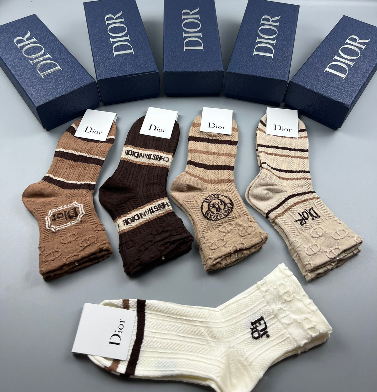 Dior earth tone cuff patterns crew socks - view 6