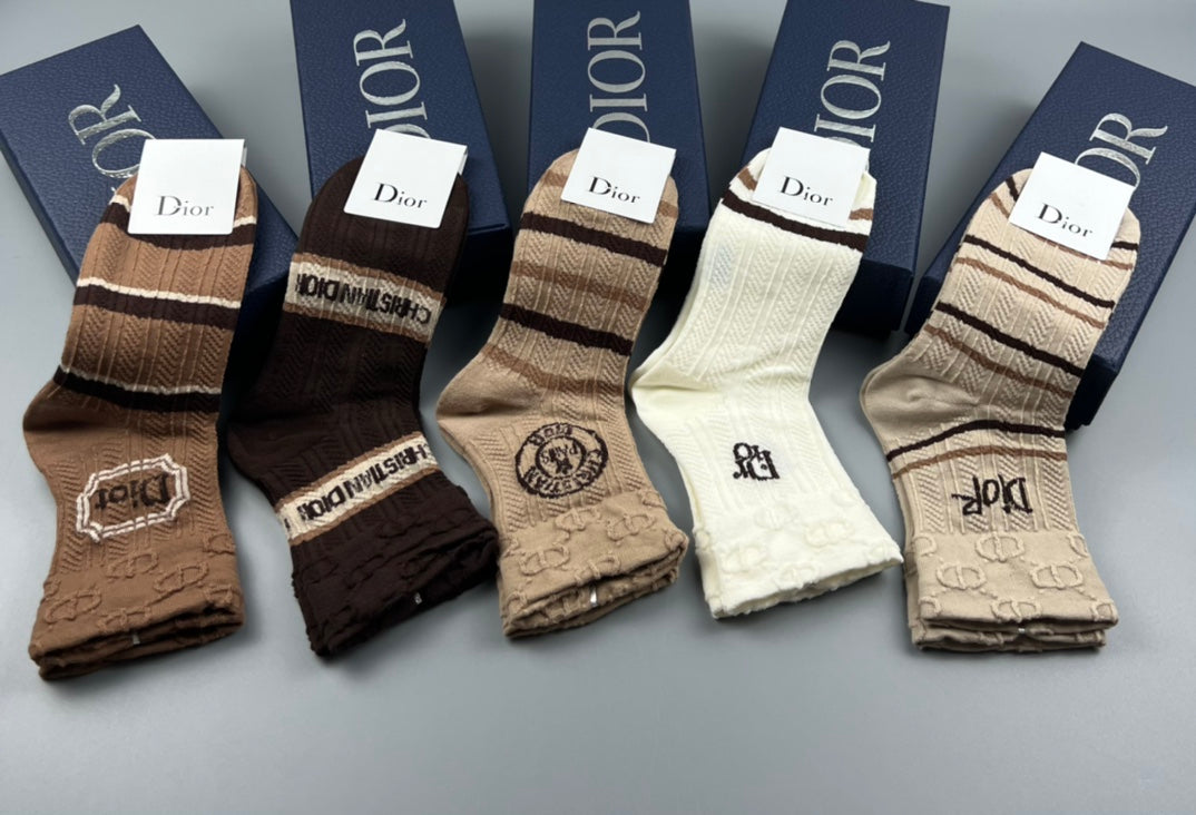 Dior earth tone cuff patterns crew socks - view 2