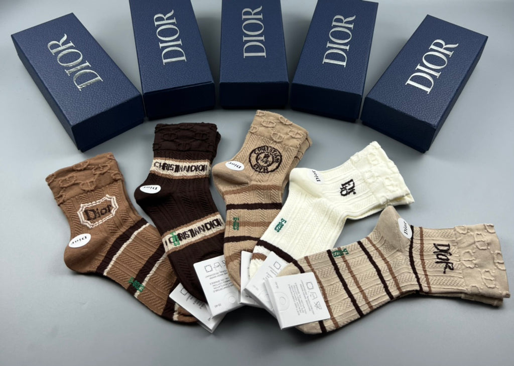 Dior earth tone cuff patterns crew socks - view 4