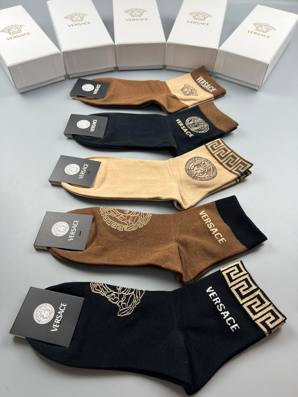 Versace earth tone medusa crew socks - view 9