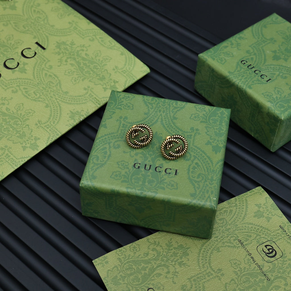 Gucci Interlocking G Antique Gold-Tone Snake Snake Motif Stud Earrings - album image 6