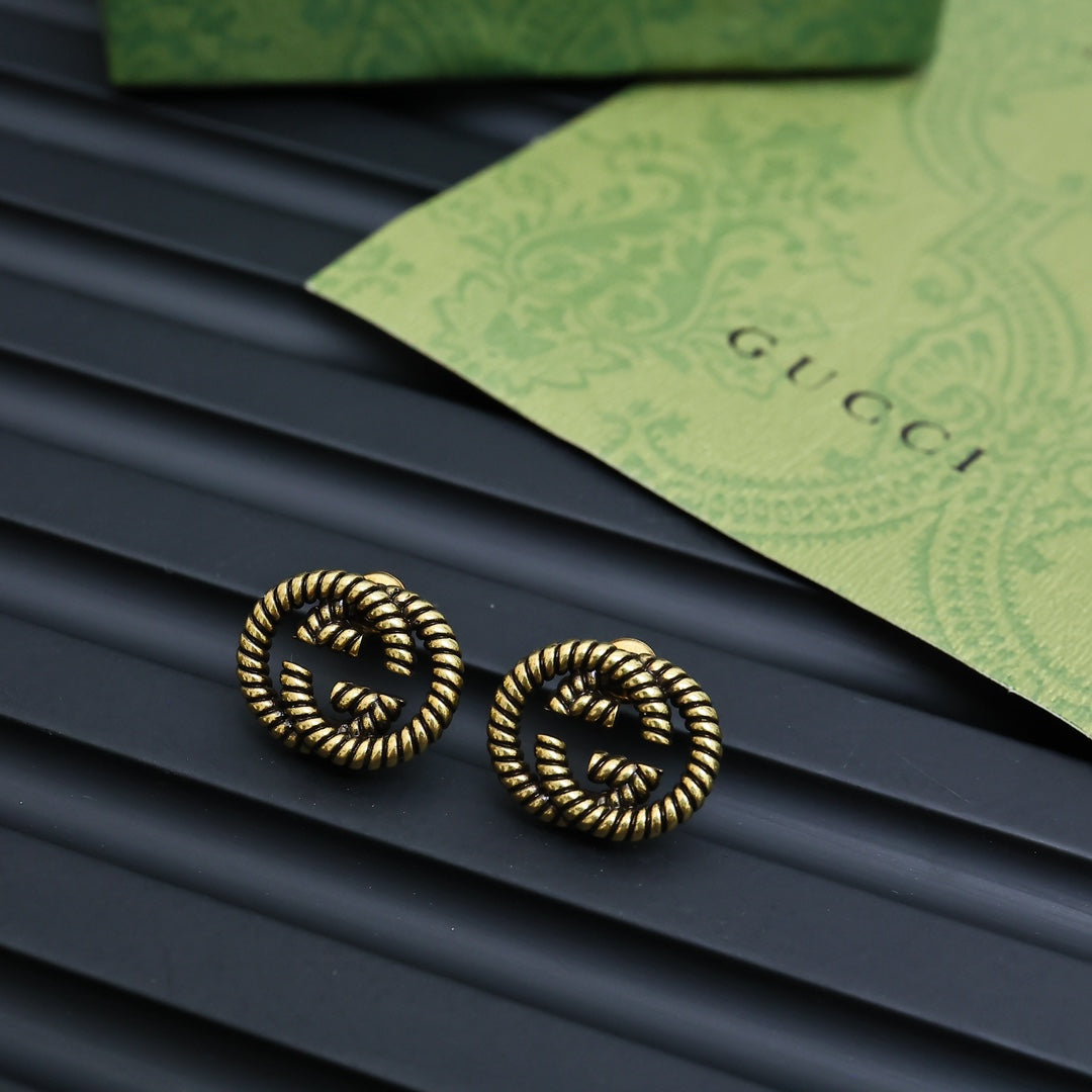 Gucci Interlocking G Antique Gold-Tone Snake Snake Motif Stud Earrings - album image 2