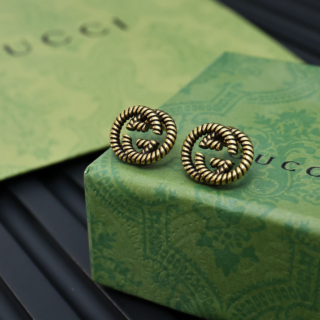 Gucci Interlocking G Antique Gold-Tone Snake Snake Motif Stud Earrings - album image 1