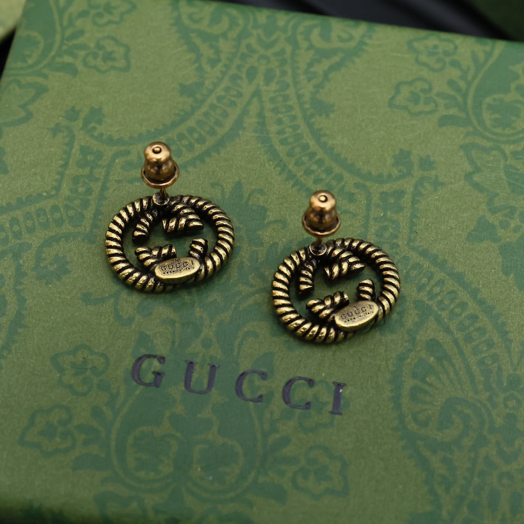 Gucci Interlocking G Antique Gold-Tone Snake Snake Motif Stud Earrings - album image 4