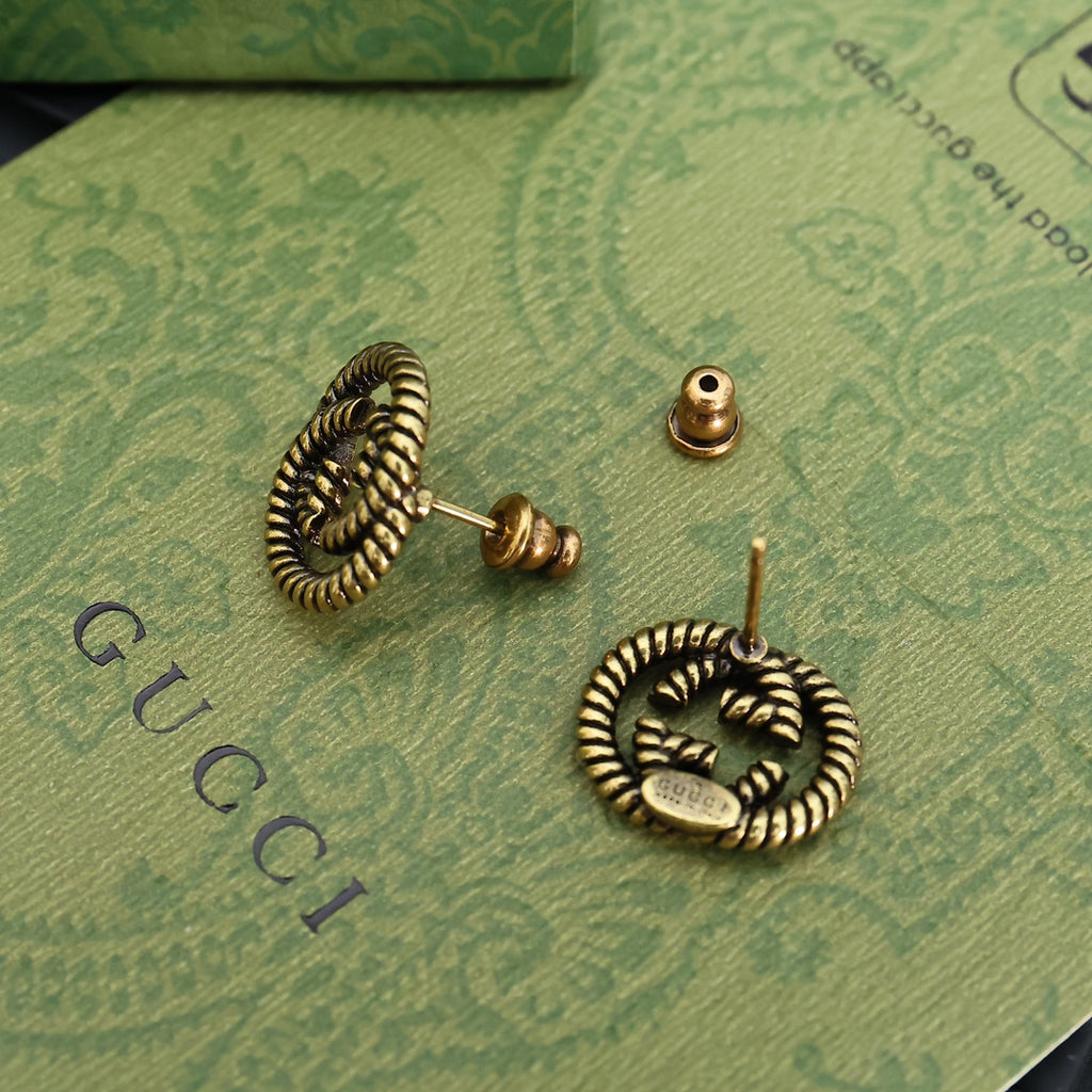 Gucci Interlocking G Antique Gold-Tone Snake Snake Motif Stud Earrings - album image 5