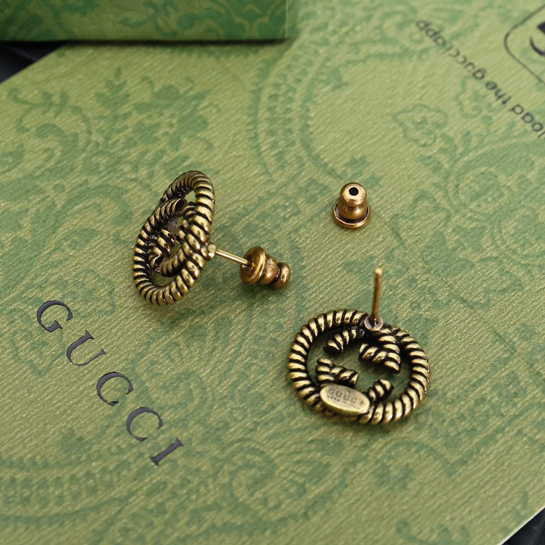 Gucci Interlocking G Antique Gold-Tone Snake Snake Motif Stud Earrings - album image 5