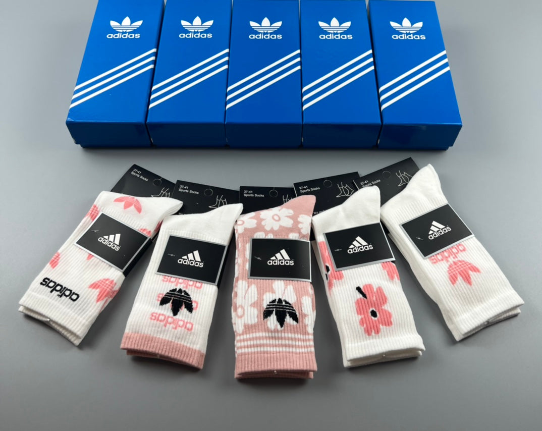 Adidas Pink Graphic Socks with Logo Detail - 5-Pair Box - image 2