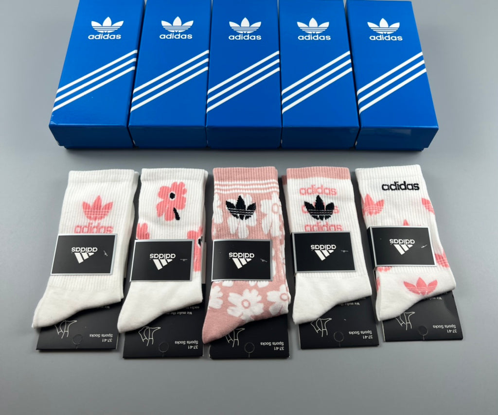 Adidas Pink Graphic Socks with Logo Detail - 5-Pair Box - image 3