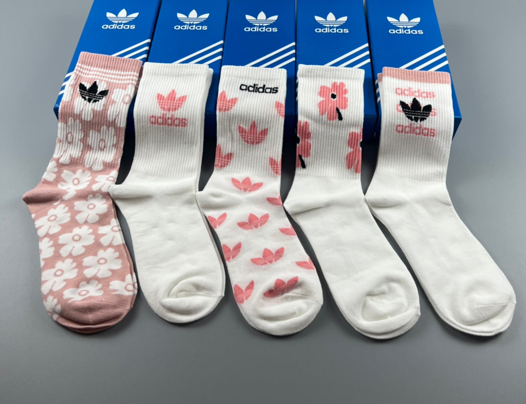 Adidas Pink Graphic Socks with Logo Detail - 5-Pair Box - image 6