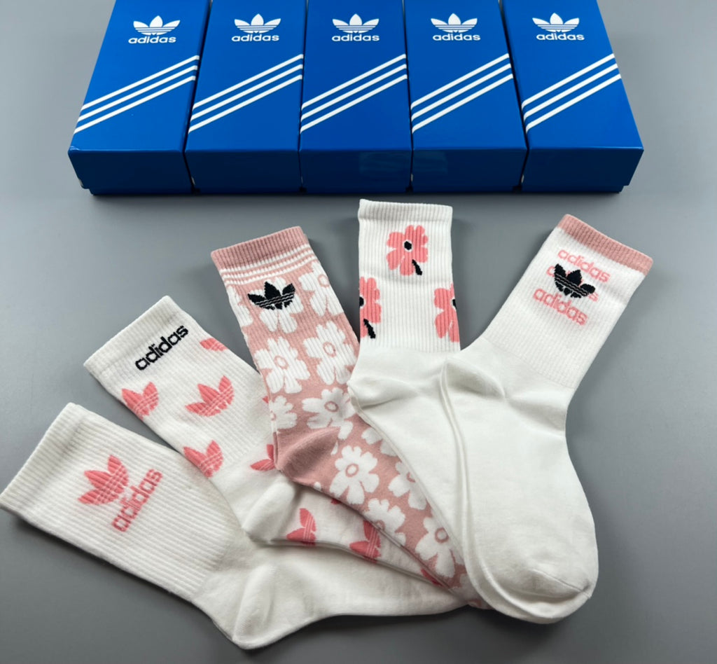 Adidas Pink Graphic Socks with Logo Detail - 5-Pair Box - image 8