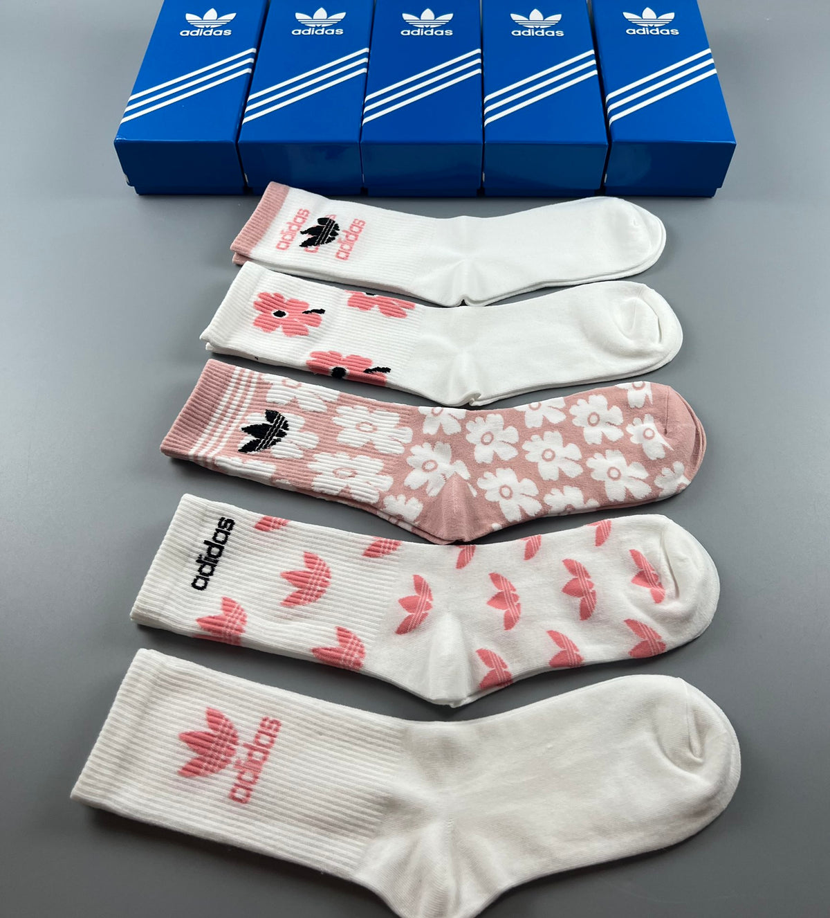 Adidas Pink Graphic Socks with Logo Detail - 5-Pair Box - image 9