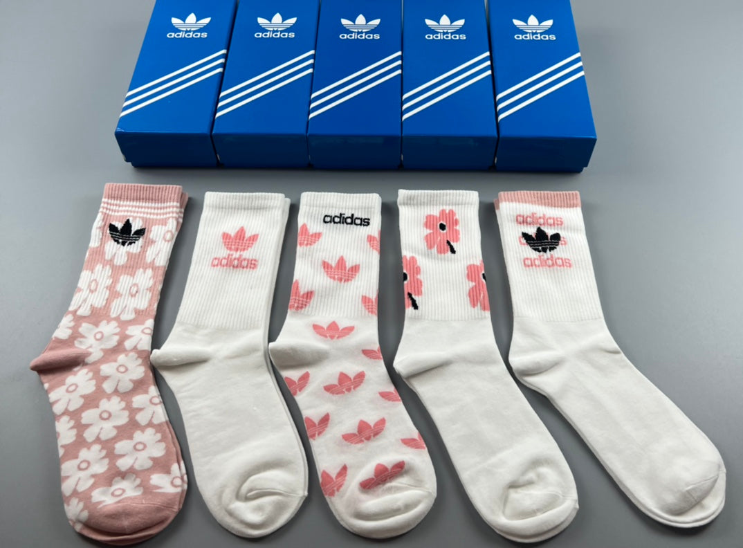Adidas Pink Graphic Socks with Logo Detail - 5-Pair Box - image 4
