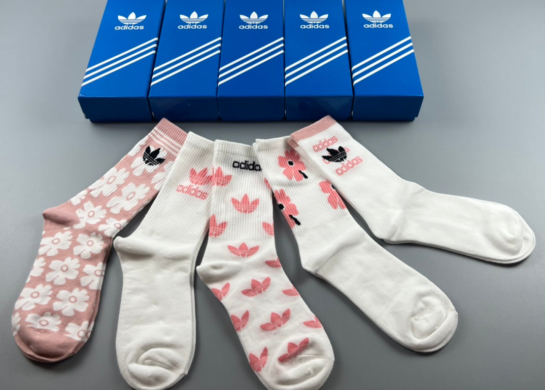 Adidas Pink Graphic Socks with Logo Detail - 5-Pair Box - image 5