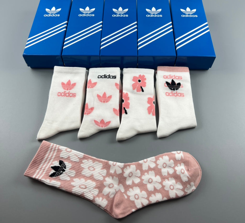 Adidas Pink Graphic Socks with Logo Detail - 5-Pair Box - image 7