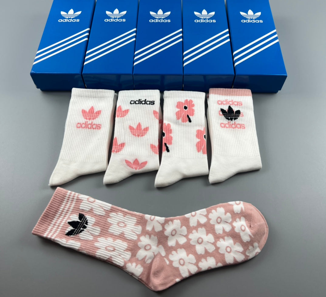 Adidas Pink Graphic Socks with Logo Detail - 5-Pair Box - image 7