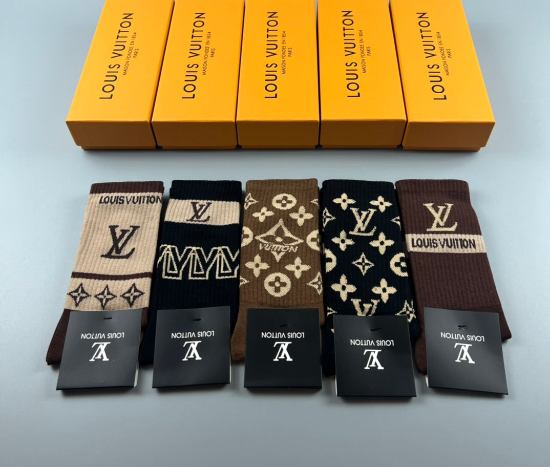 Louis Vuitton brown graphic mix crew socks, image 1