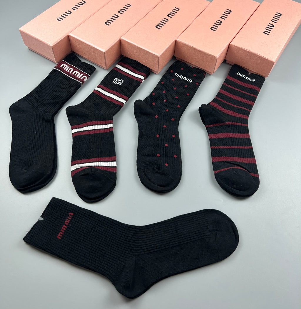 Miu Miu burgundy stripe mix crew socks, image 7